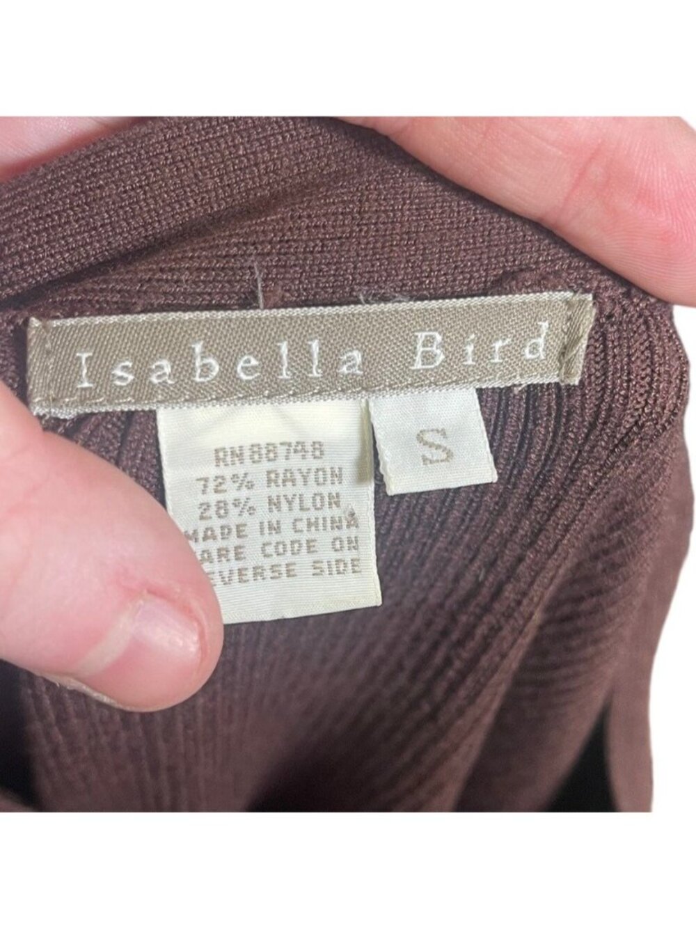 Isabella Bird Womens Ribbed V-Neck Sweater Brown S Rayon Blend Long Sleeve - Picture 6 of 6
